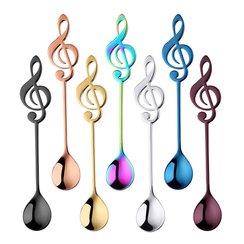 304 Stainless Steel Spoon Musical Notes Coffee Spoon Stirring Spoon Mug Spoon Music Bar Ice Cream Creative Cutlery Tableware