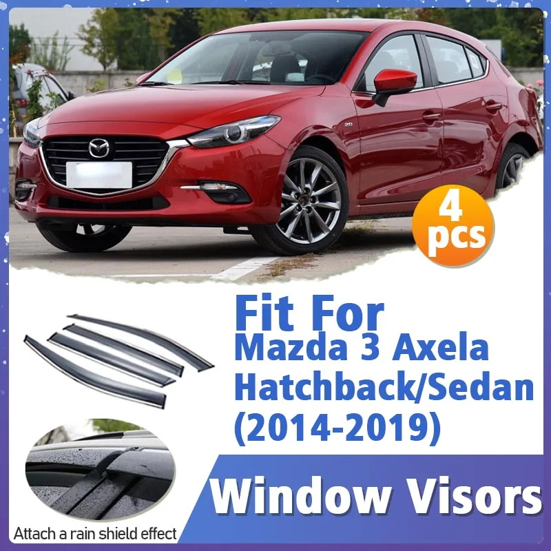 

Window Visor Guard for Mazda 3 M3 Axela Hatchback Sedan 2014-2019 Vent Cover Trim Awnings Shelters Protection Sun Rain Deflector