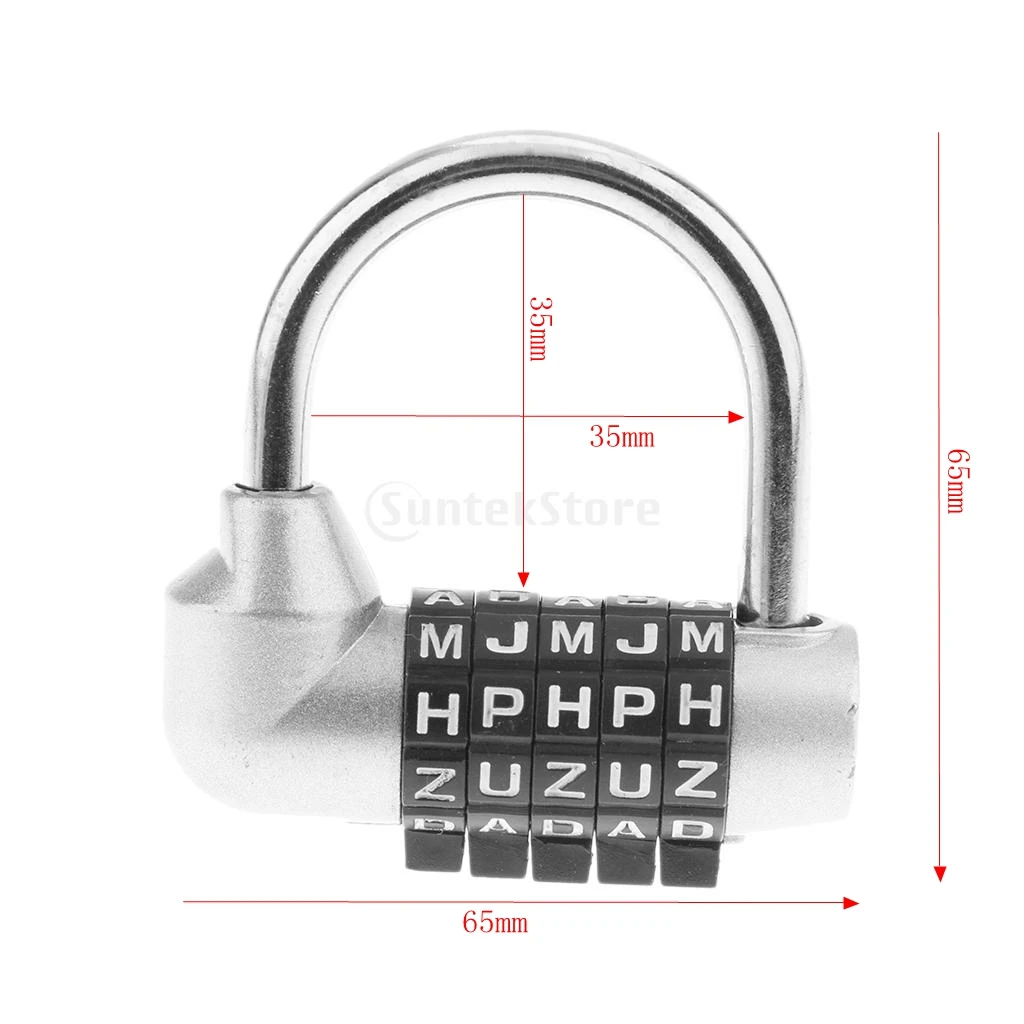 Zinc Alloy 5 Dial Letters Combination Padlock Code Password Lock for Travel