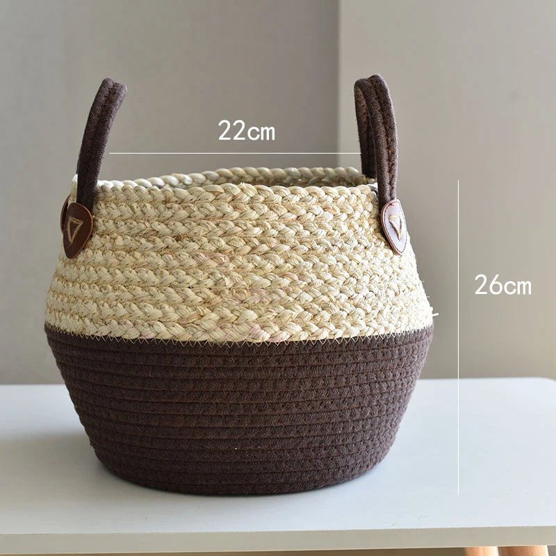 Zerolife-Seaweed Wicker Basket with Handle, Rattan Hanging Flower Pot, Dirty Clothes Storage, Children\'s Toy Sorting, 3 Size