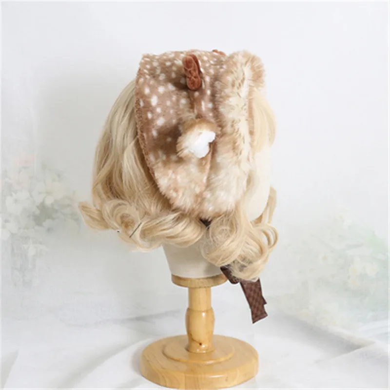 Women Girl Sika deer plush beret lamb wool Lolita hand-made Japanese Soft Sister Beret Lolita Girl Sweet Cute All-match