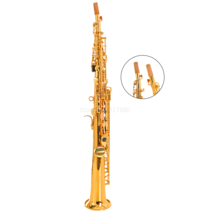 SADSN SS-E100 Bb Tune Soprano Saxophone Brass Gold Lacquer B-Flat Soprano Sax New Musical Instrument with two neck