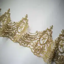 2 metri 17cm di larghezza filo d'oro bordo in poliestere ricamo in pizzo per abito da sposa abito da sposa Design in pizzo nastro