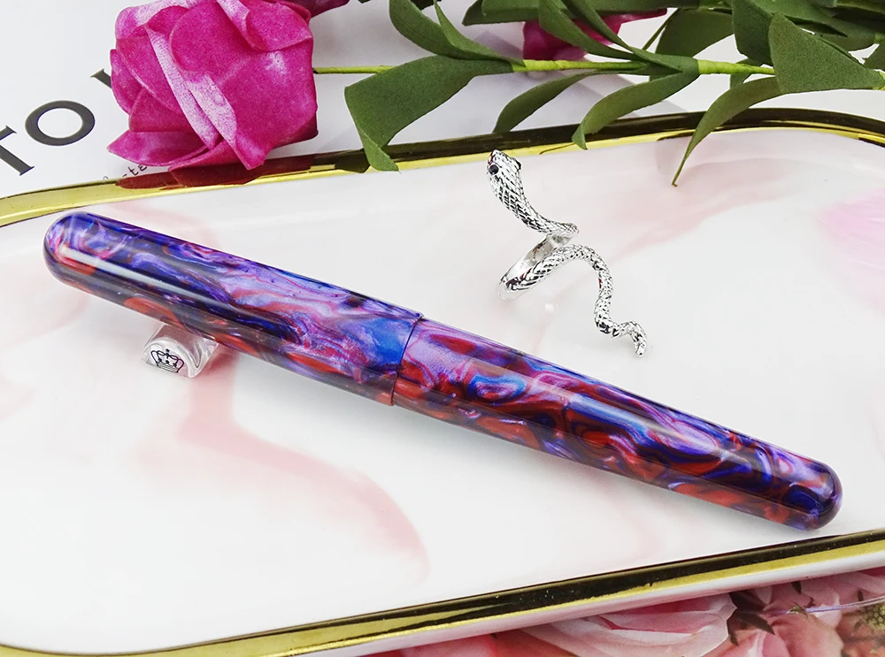 Fuliwen 017 Fountain Pen Resin Acrylic Harbor Sunset Big Size Pen with Unique Snake Ring M Nib Luxury Gift Ink Pen