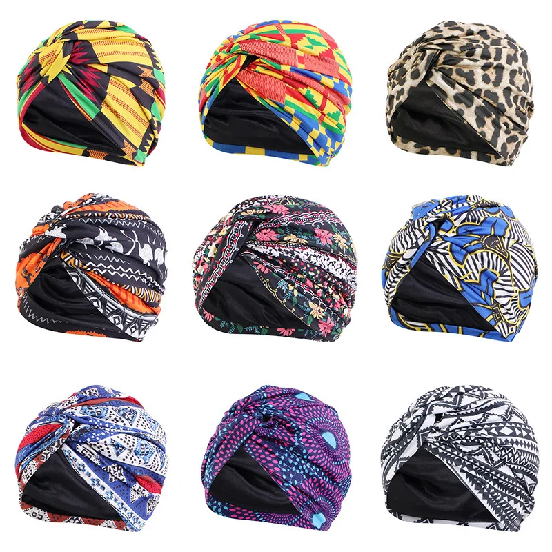 ผู้หญิงมุสลิม Hijab ซาตินเรียงราย Twist Double Layer ยืด Turban อินเดีย Cap Turbante Mujer Headscarf หมวก Femme มุสลิม Headwrap