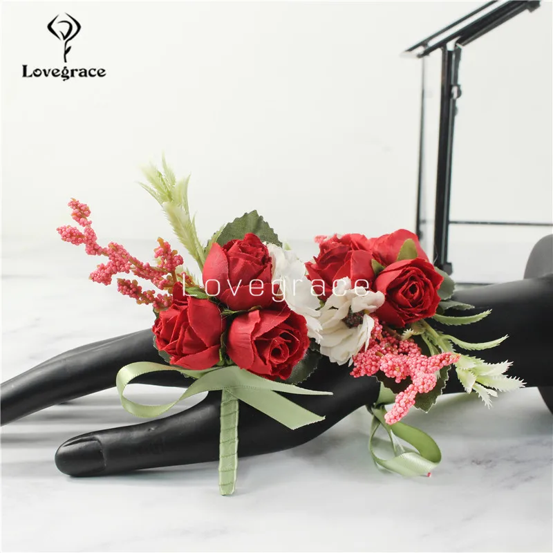 Injtrash-Bracelet de Poignet Boutonnière à Fleurs pour Homme et Femme, Broche de Corsage, Décor de Mariage, Meilleur Homme, Boutonnières Trempées