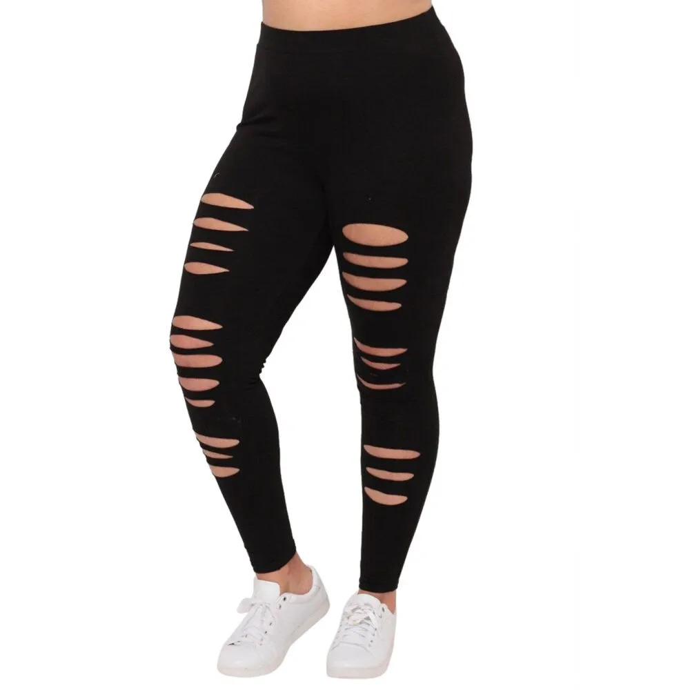 Stylish Bar Plus Size L-5XL Summer Hole Ripped Pants Women Sexy Cool High Waist Stretch Sport Skinny Pant Pencil Trousers Black