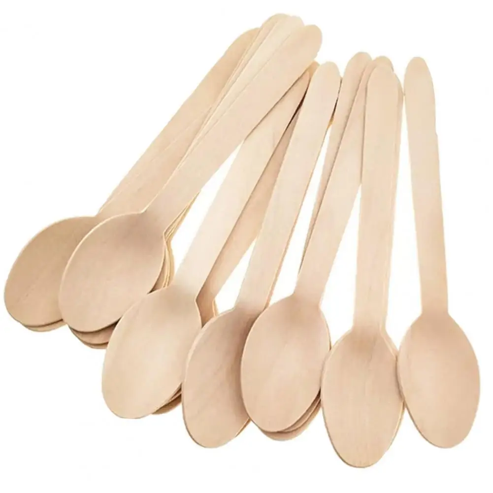 

100Pcs wood spoons Biodegradable Disposable Dessert cake spoons Birthday Cake Dinner spoons eco-friendly