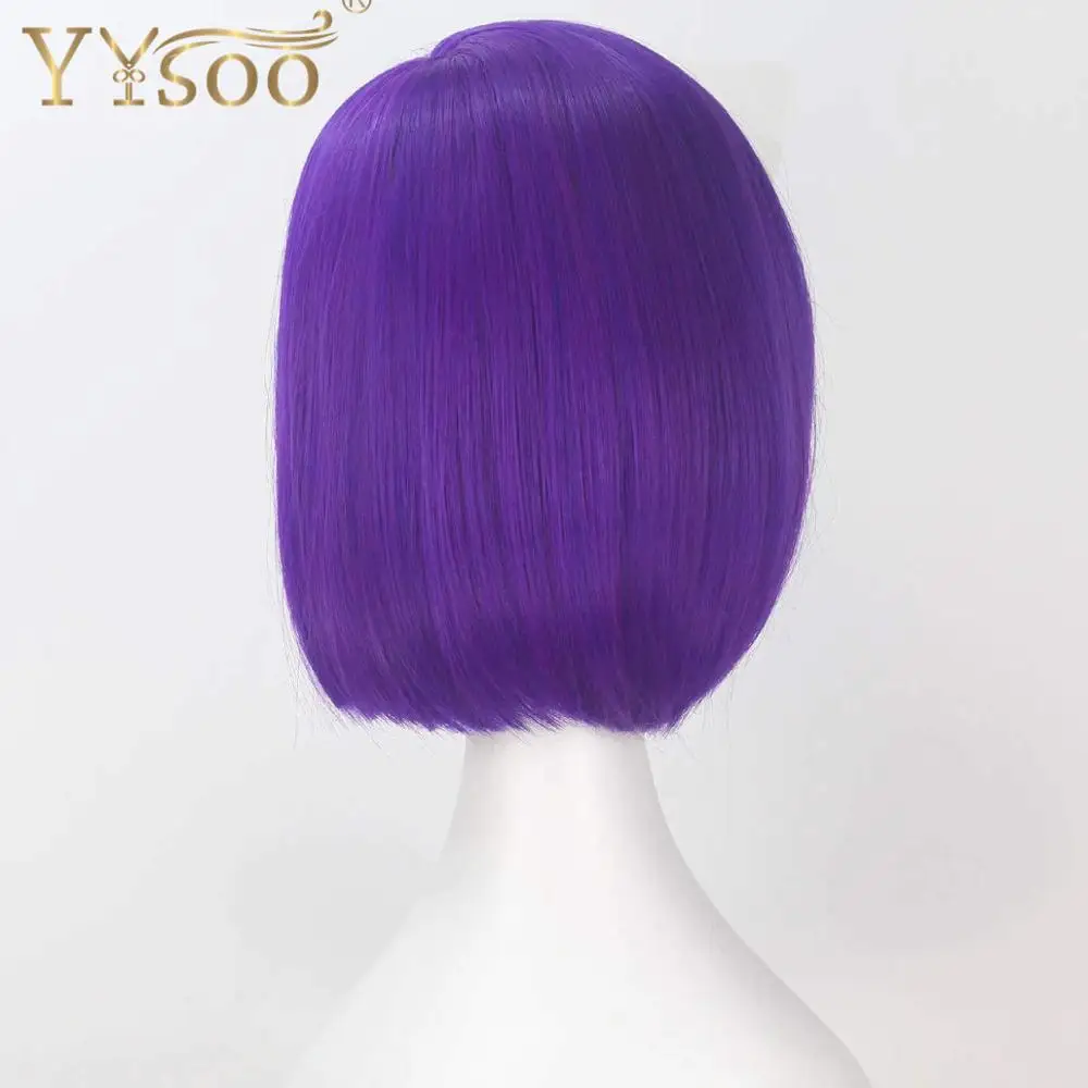 YYsoo  Short Purple Synthetic Hair Cosplay Wigs for Women Synthetic  Bob Purple Wigs with Bangs Natural Straight No Lace Wig