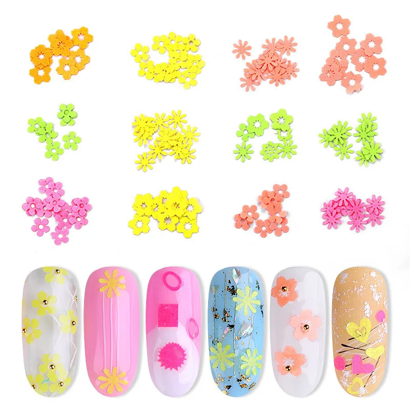 3Box Nail Mix Flower Heart Polish Gel Polish Tip Pressed on Nail Design Fluorescent Color Daisy Rose Paper Autumn Manicure Decor