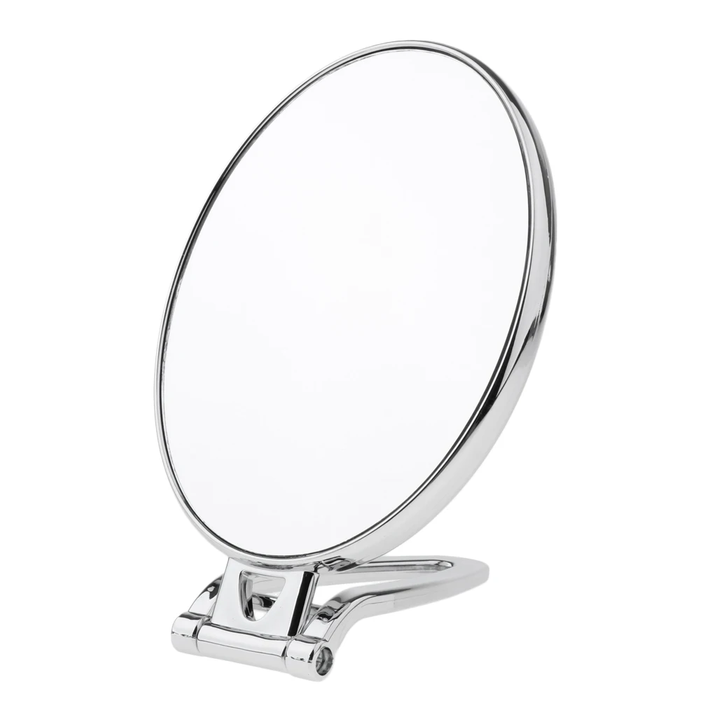 Double Sided Round Mirror with 1x and 2x Magnification - Adjustable Folding Handle for Bathroom