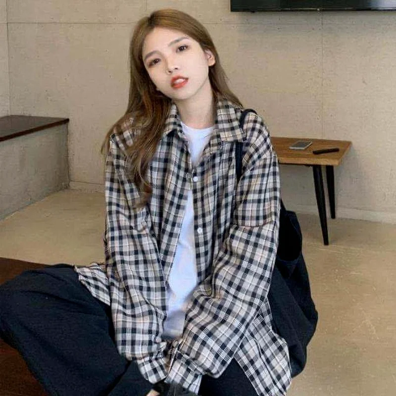 Shirts Women Students Plaid All-match Vintage Korean Version Spring Female Tops Leisure Daily Mujer Cozy Popular Minimalist Ins