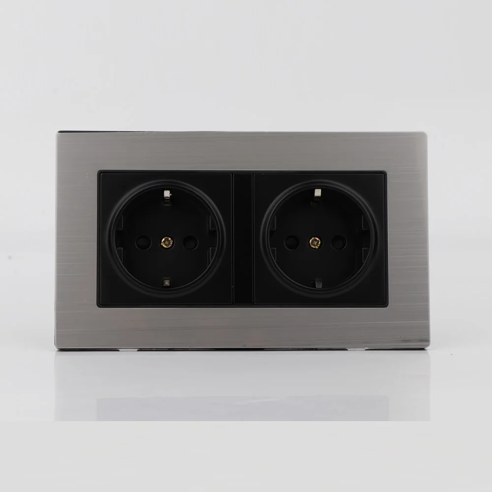 EU Double Power Socket Schuko, Schuko Power Panel, 16A EU Standard Wall Outlet