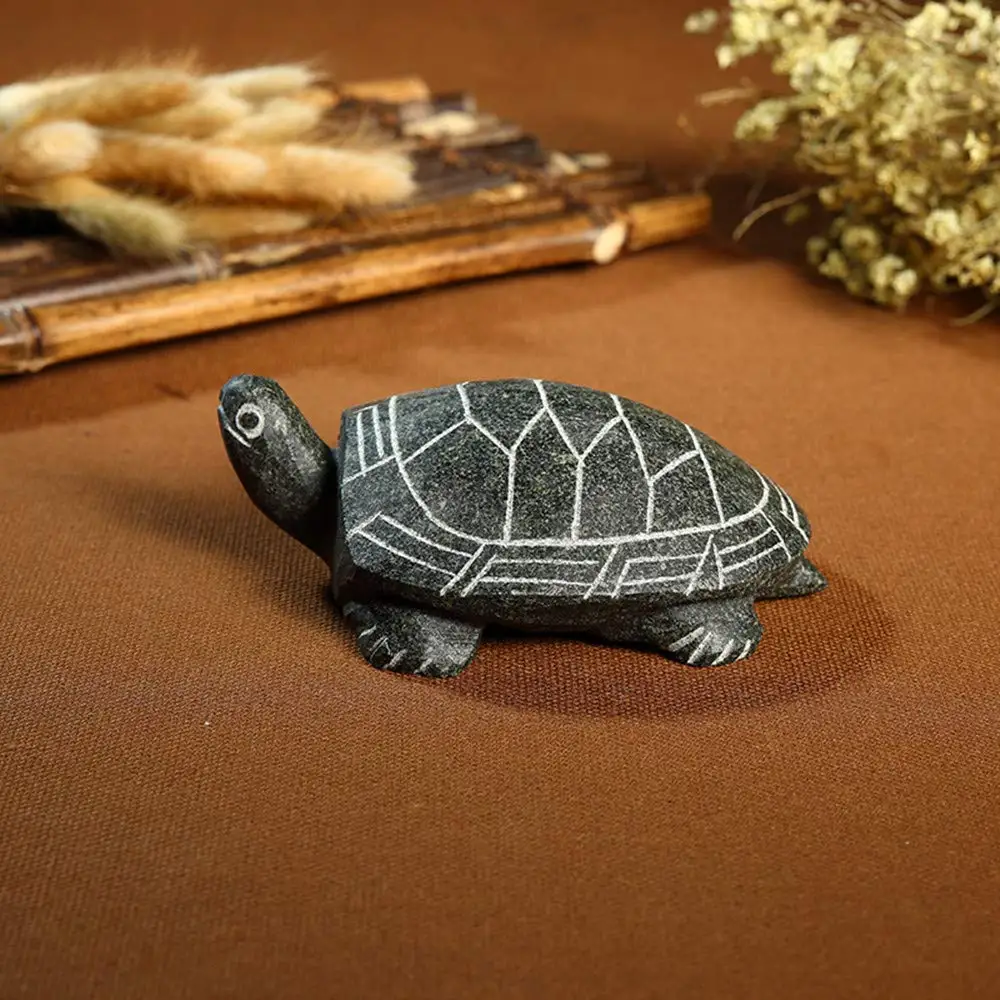 Hand-Carved Natural Stone Small Turtle Statue Home Garden Decor