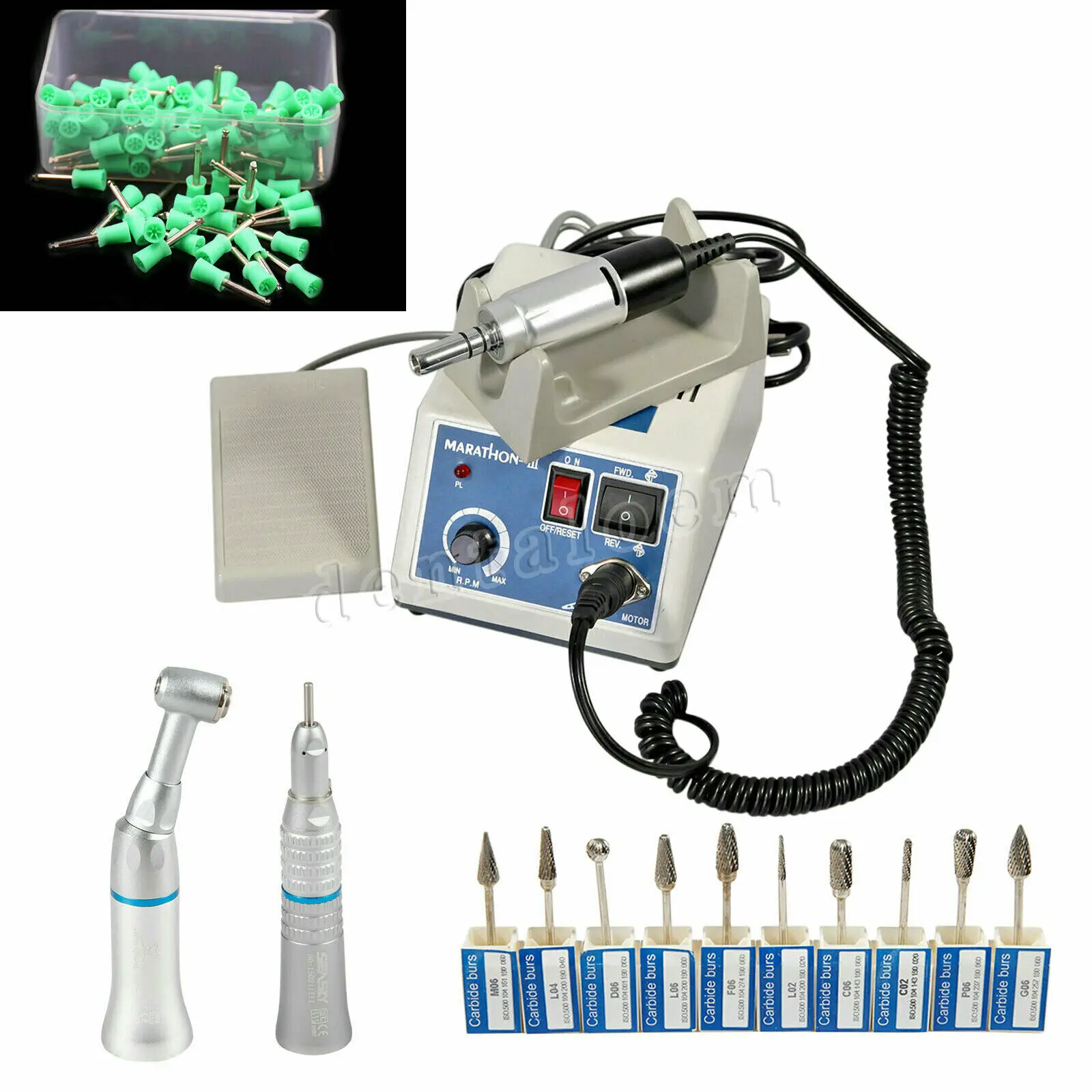 

Dental lab MARATHON 35K RPM Electric Micromotor Slow Speed Contra Angle Straight Handpiece /10 Burs Drills/ 100 Cups Polishing