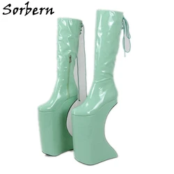 Sorbern Unique Dragqueen Boot With Halfmoon Heels Red Patent Punitive Thick Platform Shoes Custom Unisex Crossdressers Shoe