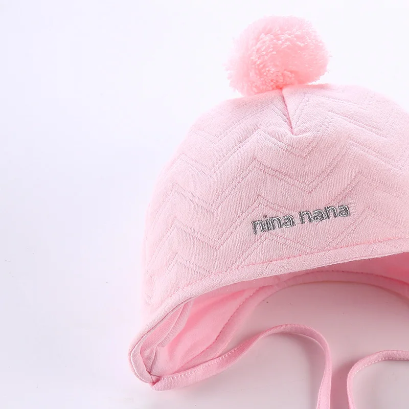 Baby Autumn Winter Hats Warm Earflap Hat Infant Beanies Girl Pom Pom Cap Pink Cute Hat 0-3-6-12months