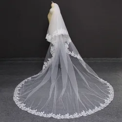Véu do casamento da catedral do laço com pente, tampa do rosto, 2T, blusher nupcial, acessórios do casamento, 2 camadas, 3m, 4m, 5m