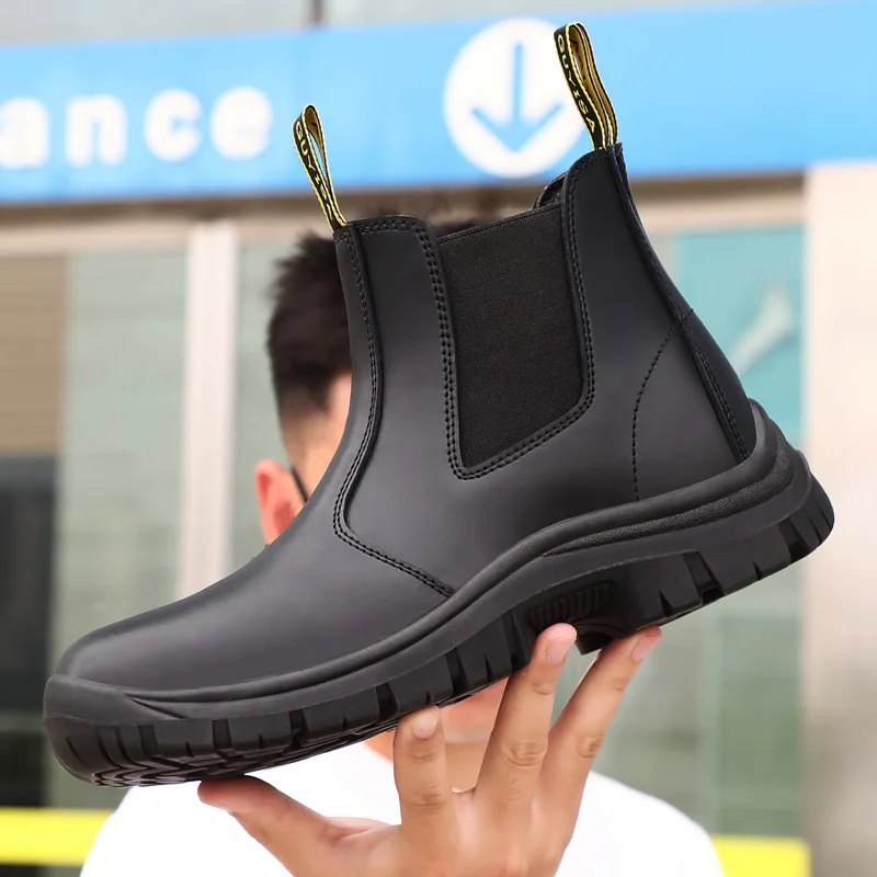 big size men fashion steel toe caps working safety boots cow leather welding shoes worker chelsea boot security ankle botas safe