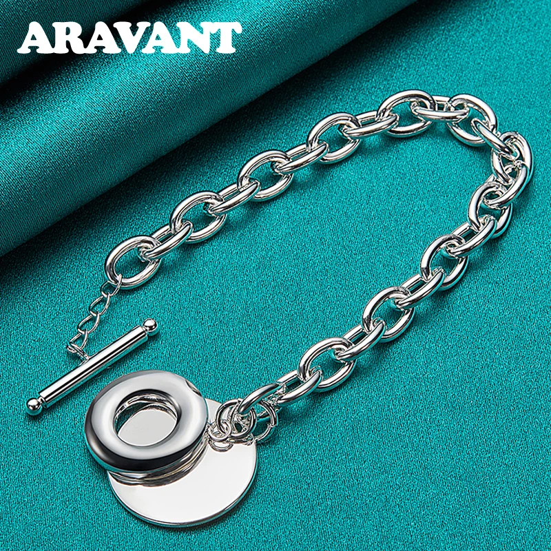 925 Silver Round Bracelet Chain For Women Wedding Charm Jewelry Gifts