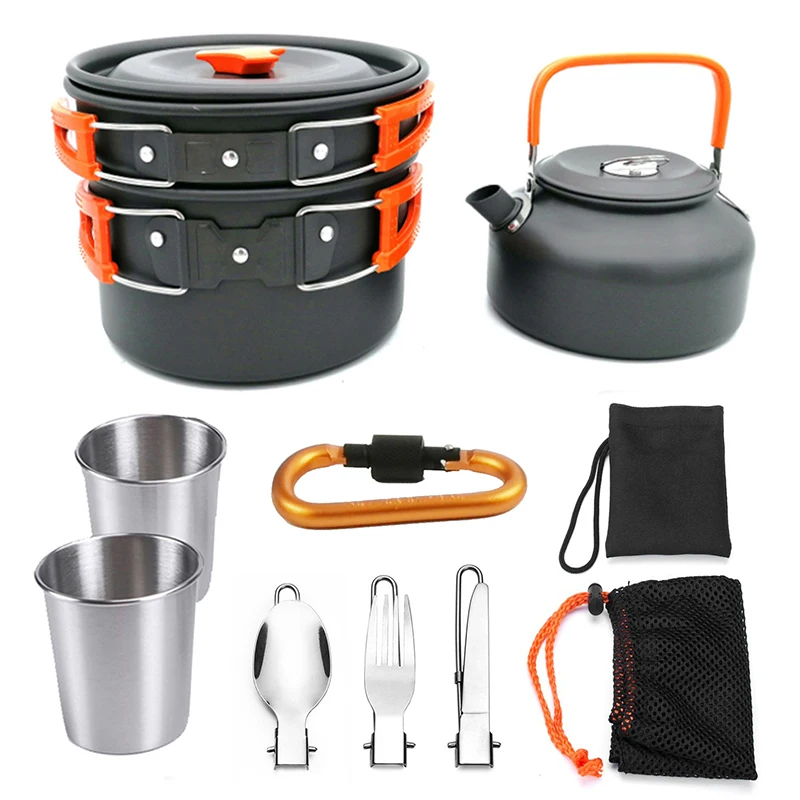 Outdoor aluminum cookware, camping kettle, outdoor pot, teapot set, multifunctional outdoor tableware