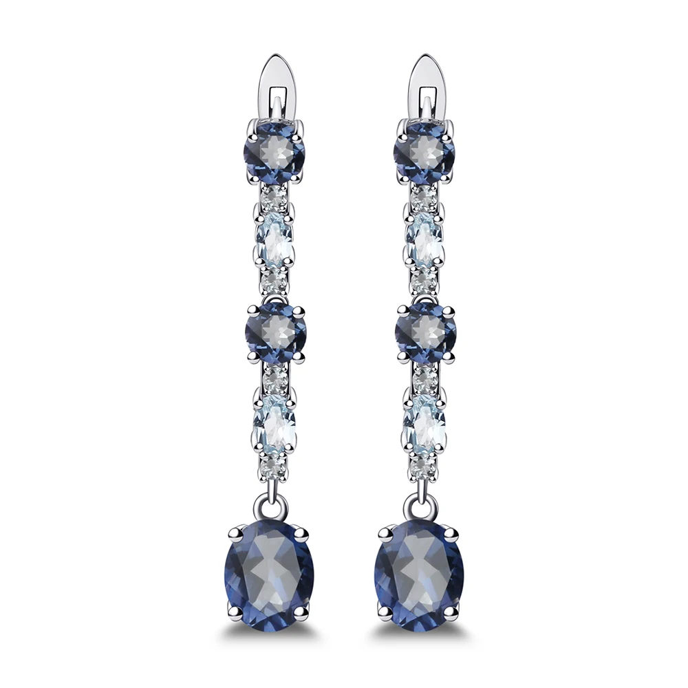 

Gem's Ballet Natural Iolite Blue Mystic Quartz Sky Blue Topaz Drop Earrings For Women Wedding 925 Sterling Silver Fine Jewelry