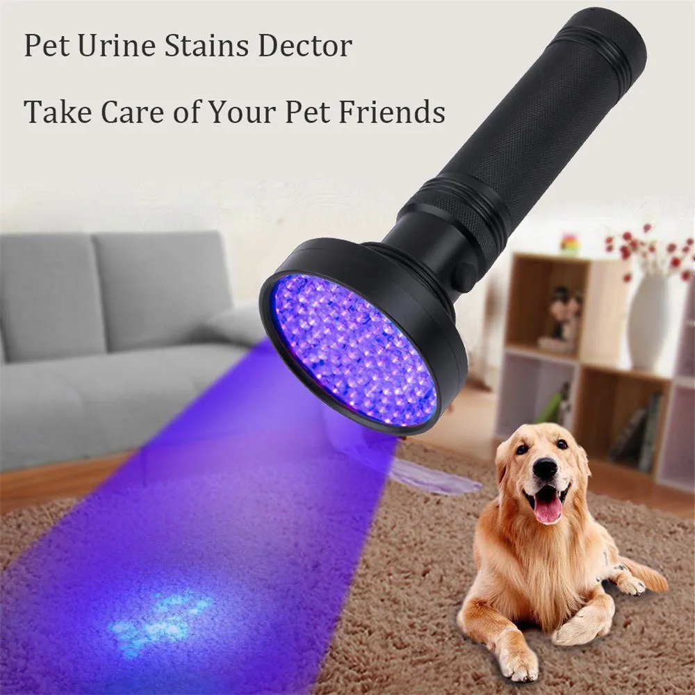 Super Bright 100 LED 395nm UV Blacklight Flashlights Ultraviolet Torch Flashlight Detector for Pet Urine Home & Hotel Inspection