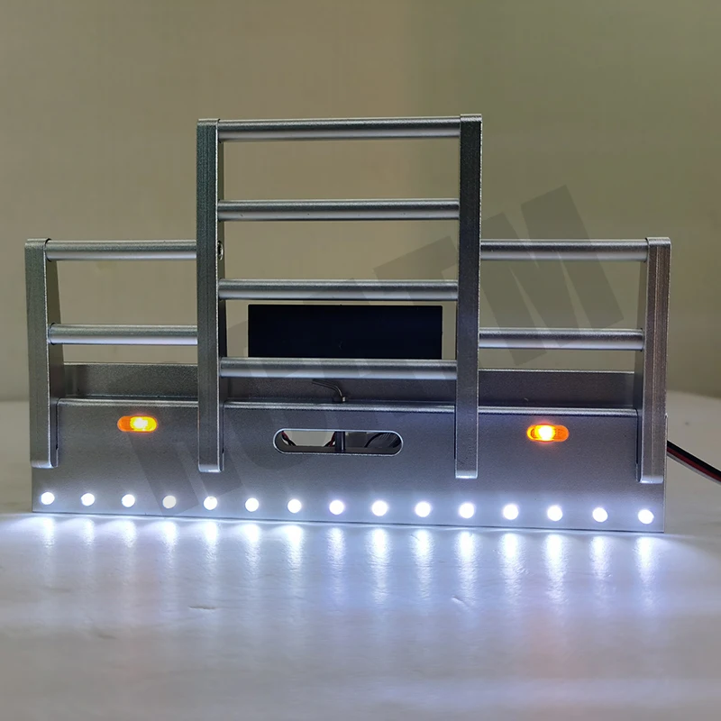 CNC Metal Front Bullpen Bumper with LED Light for 1/14 Tamiya RC Truck Trailer Tipper New King 56344 56301 DIY Parts