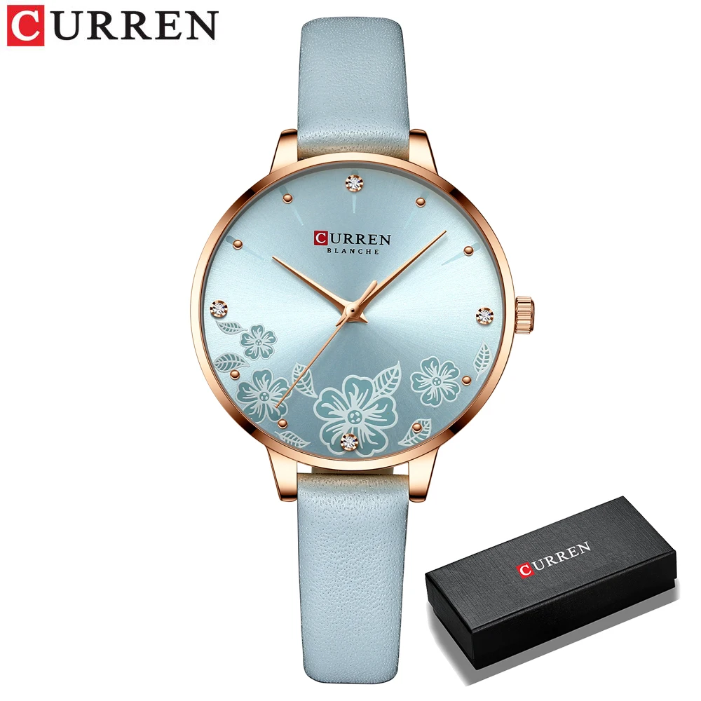 CURREN Uhren Frauen Marke Leder Quarz Armbanduhren Luxus Design Uhr für Damen Charme Blumen Zifferblatt Montre Femme
