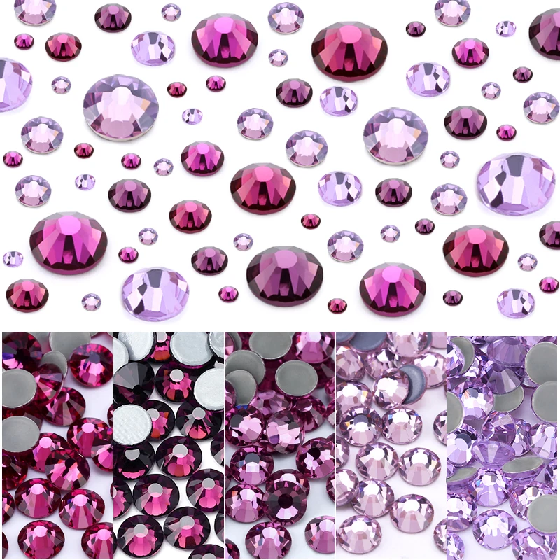 Hotfix Rhinestone Purple Amethyst SS6-SS30 Flatback Strass Glitter Stone Crystal Glass Rhinestones For Clothes Wedding Dress