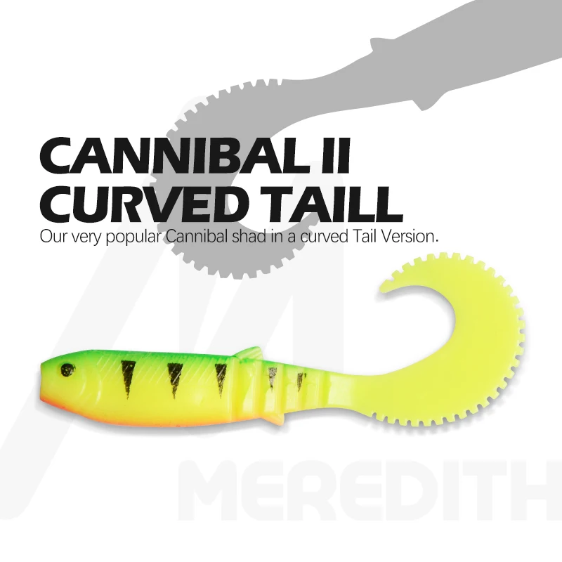 MEREDITH Cannibal Curved Tail 110mm 5pcs 8.2g Artificial Fishing Soft Lures Shad Worm Swimbait Jig Head Fishing Lures Silicone