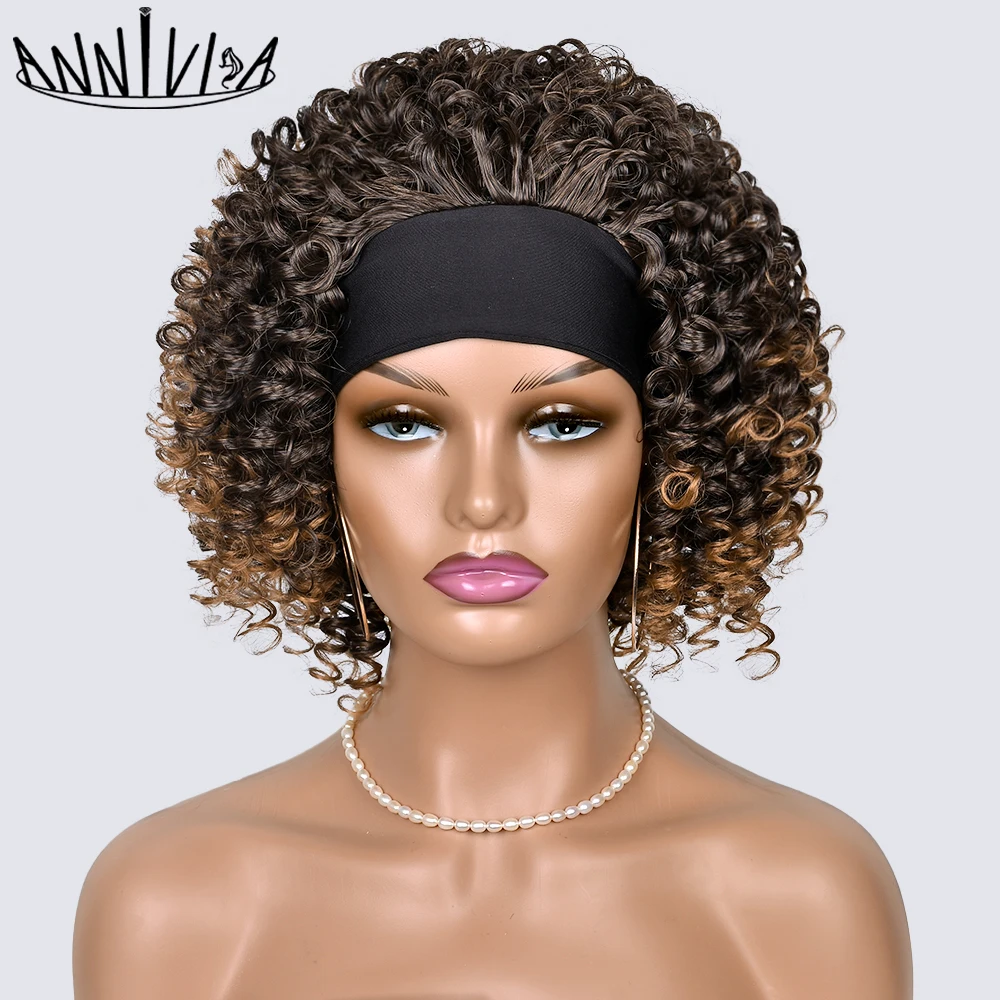 Afro Kinky Curly Headband Wig Short Hair Wigs For Black Women Ombre Natural Synthetic Heat Resistant Hair Annivia