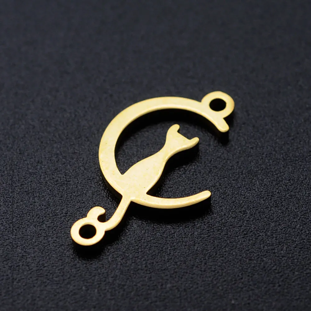 10pcs/lot diy cat on moon stainless steel charm pendant wholesale heart running cats bear jewelry bracelet connector charms
