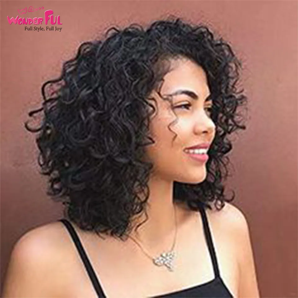 Wonderful Fashion Curly Bob Human Hair Wigs Daily L Part Lace Remy Hair For Women Cheap Side Part Medium Length Ombre Pixie Cut