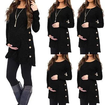 Vrouwen Moederschap Pregnanty Lange Mouwen Solid Button Tops Zwangerschap Vrouwen Blouse Moederschap Kleding Herfst Winter Для Беременных