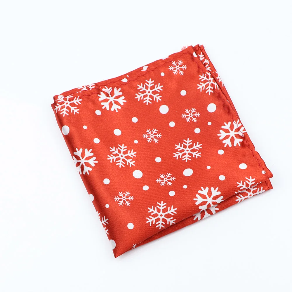 Men's Christmas Cartoon Handkerchief Satin Pocket Square Deer Snowflakes Satin Printed Hanky Hankies Casual Party Suit Accessory