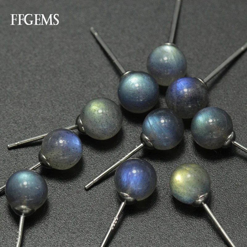 FFGEMS Real Labradorite  Stud Earring Sterling  925 Silver Natural Gemstone Simple Fine Jewelry Women Wedding Party Gift