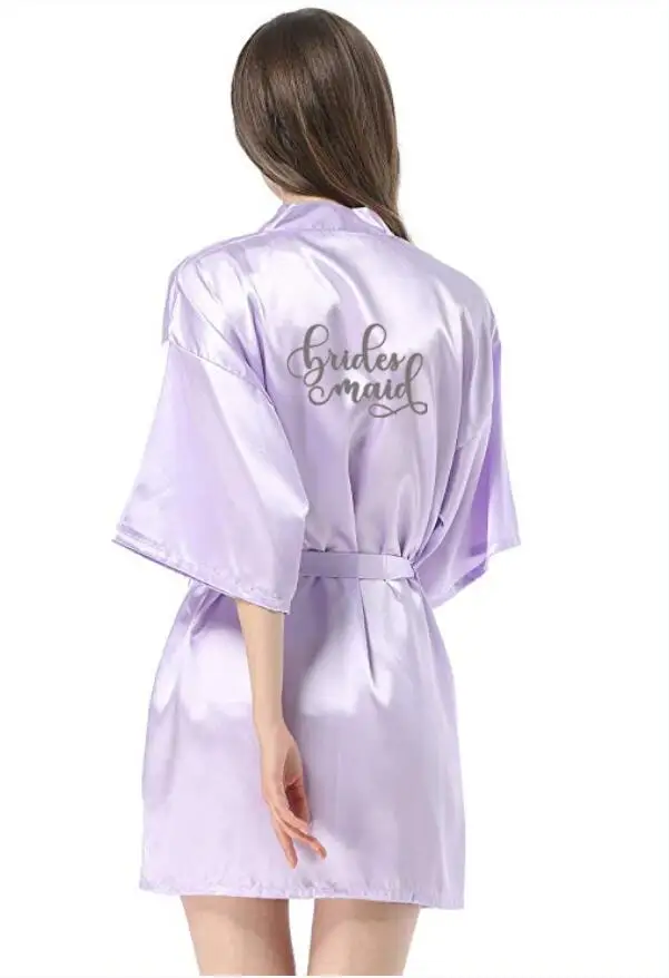 new bride bridesmaid robe with white black letters mother sister of the bride wedding gift bathrobe kimono satin robes