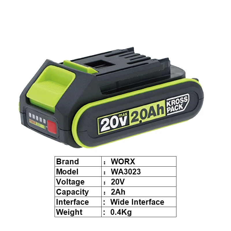 WORX Green Original 20V 2/4/5 Ah Li-ion Battery Suitable for All Worx ROCKWELL Products Wide Interface Power Tools