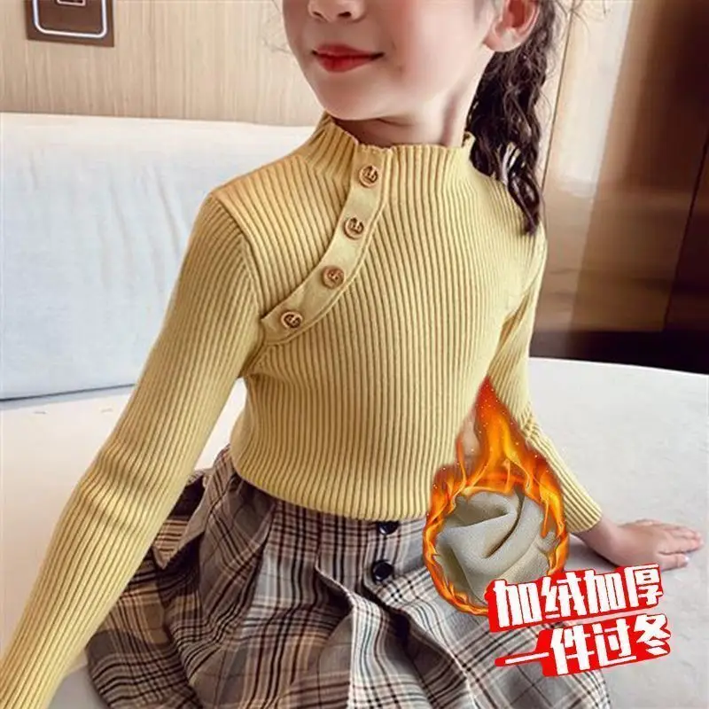 Girls sweater turtleneck pure color knitted sweater autumn children\'s clothing pure color pullover children\'s top 2t 3t 4t 8 12