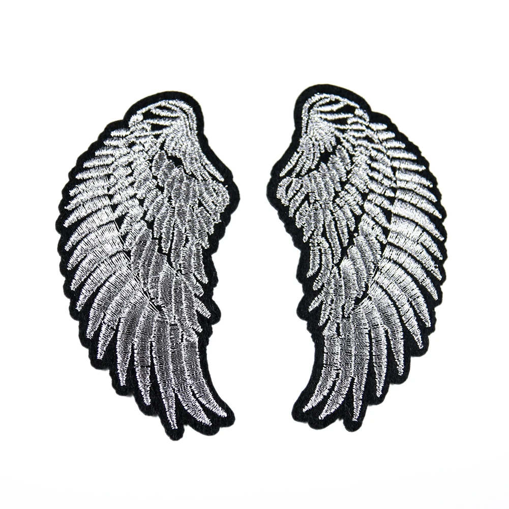 Silver Angels Patch for Kids Clothes, Iron on Embroidered Patch, DIY Angel Wings Patches, 1 Pair