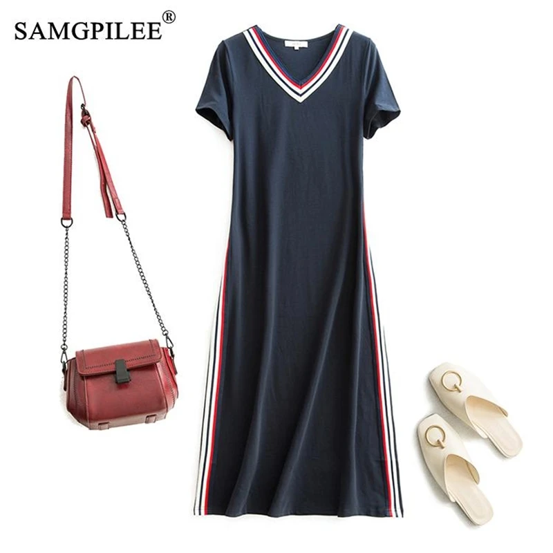 

Maxi Women Dress Casual A-line Solid Short Sleeve Cotton Dresses Women Mid-calf Empire Cotton Dresses Women 3XL