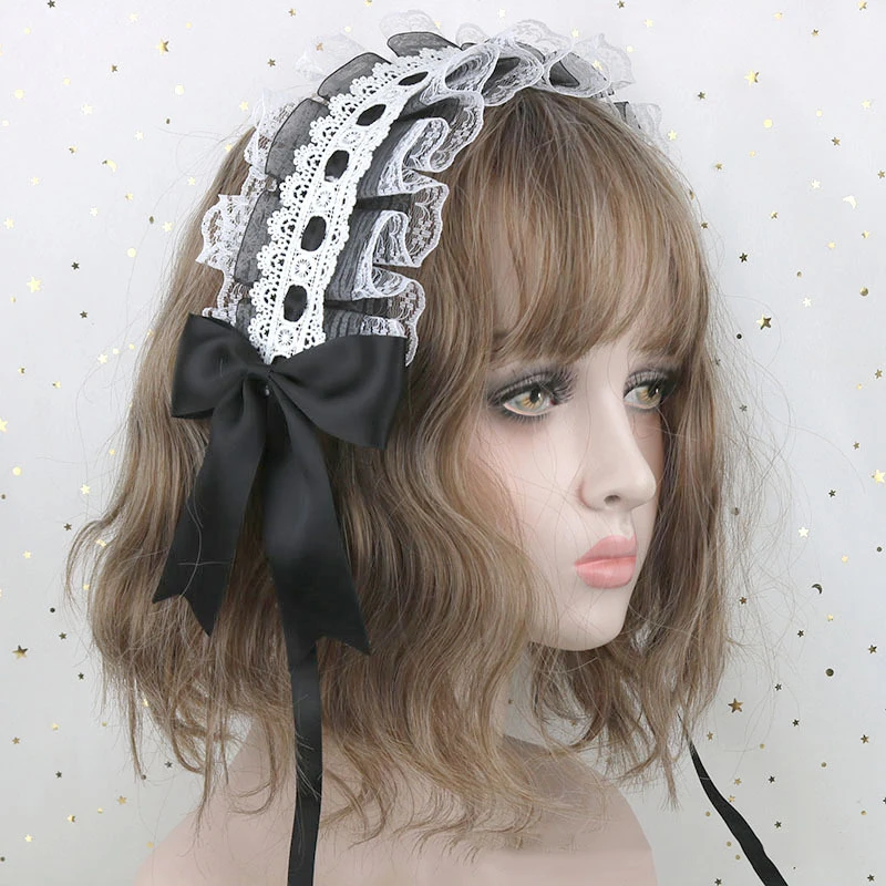Japanese Lace Bow Ribbon Lolita Headdress Sweet Headband Lolita Cute Soft Girl Anime Cosplay Hair Accessories