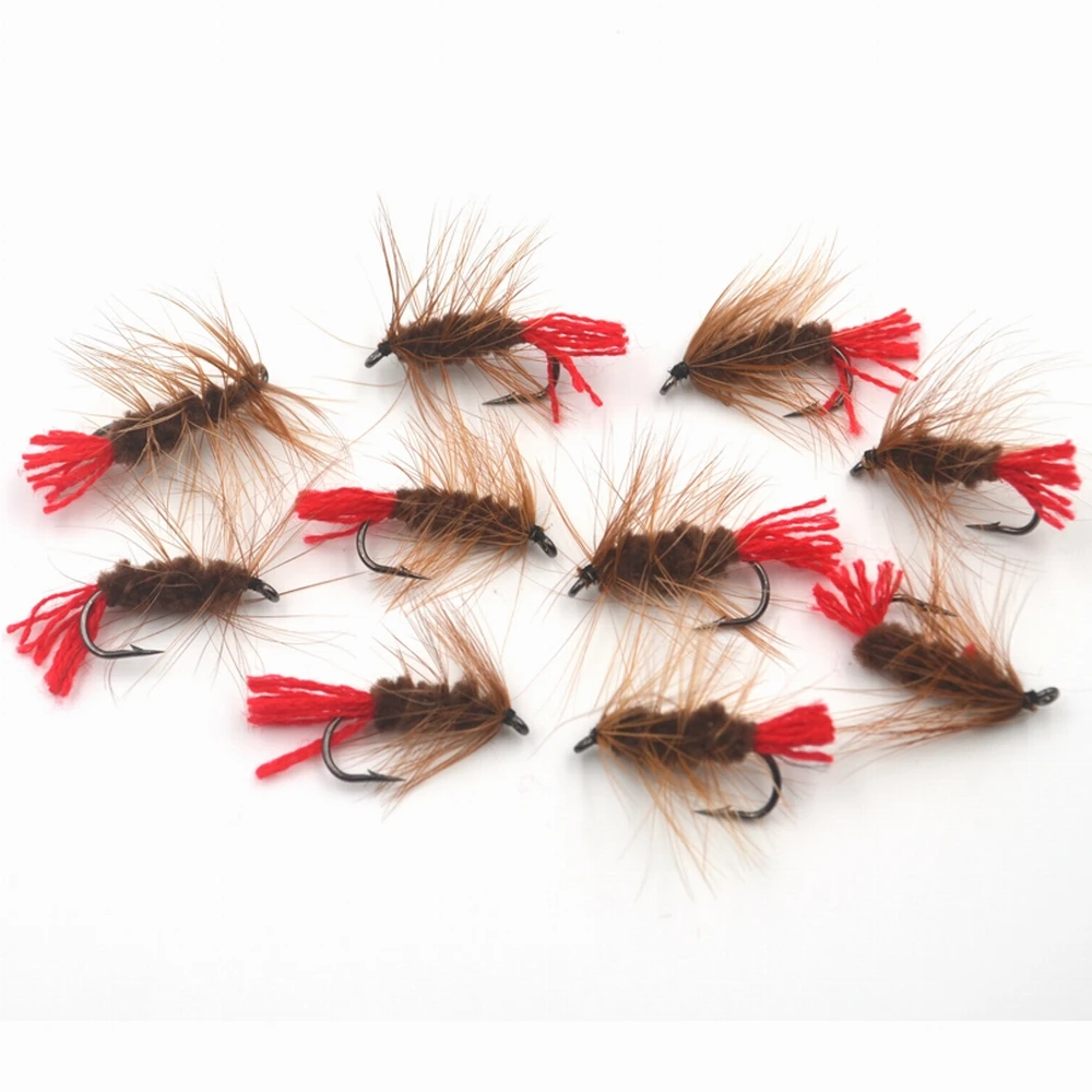 MNFT 10PCS Brown Nymph Bugger Wooly Worm Fly Trout Fly Fishing Baits Lures Fishing Hooks 6#