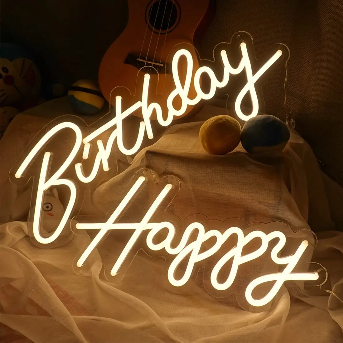 Happy Birthday Neon Sign Custom LED Letters Lights 23''x 16'', LED Silicone Neon Light for Bar Pub Party Home Wall Decor Light