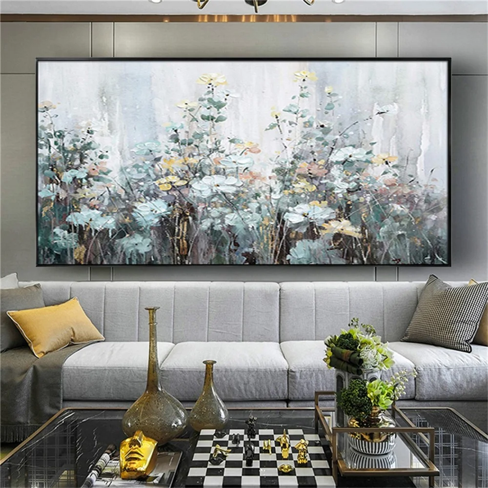 

Large Handmade Abstract Oil Painting On Canvas Picture Modern Scandinavian Flowers Wall Art Poster Bedroom Home Decor Artwork