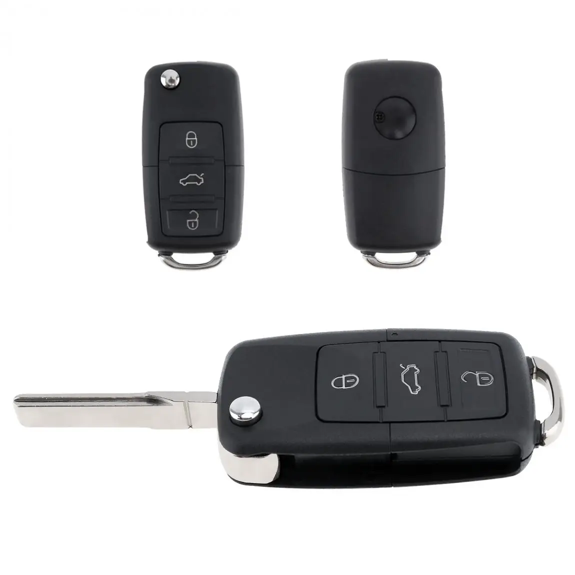 Black 3 Buttons Smart Car Remote Replacement Key Case No Chip with Uncut Car Flip Key for Volkswagen B5 Automobile Vehicle