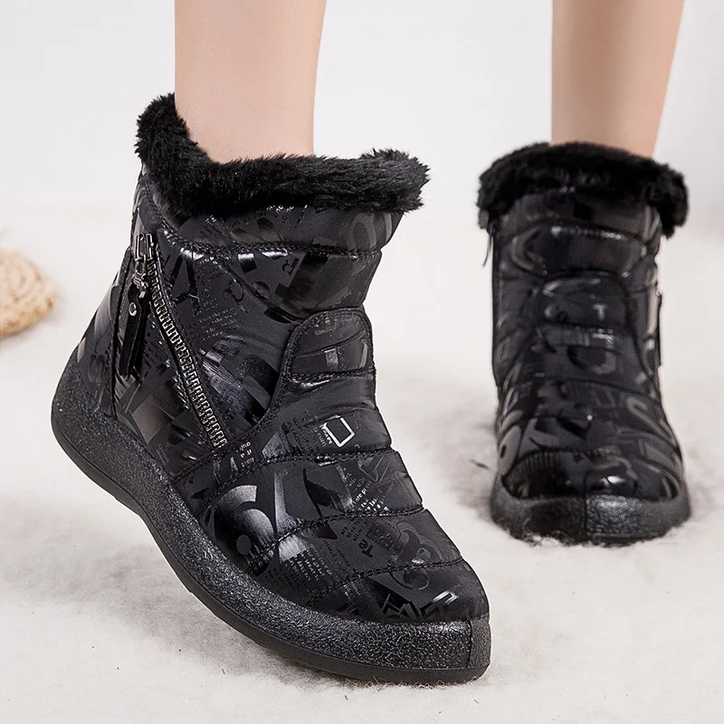 Women's Boots 2023 Fashion Waterproof Winter Shoes Women's Snow Boots Zipper Winter Boots Low Heel Ankle Botas Mujer Large 34-43