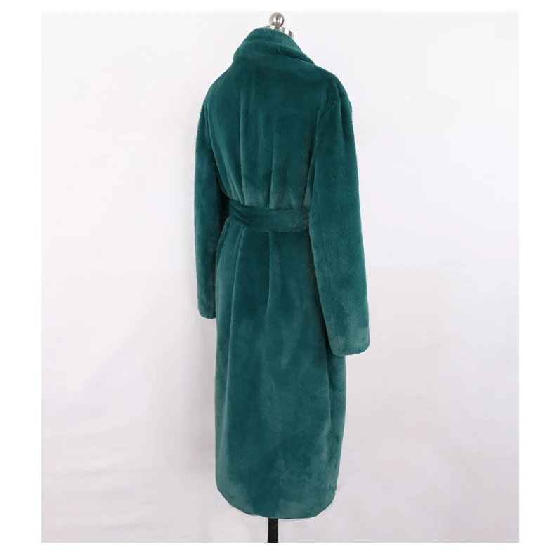 Nerazzurri Winter Long Green Warm Soft Loose Fluffy Faux Fur Coat Women Belt Lapel Elegant Luxury Designer Korean Fashion 2021