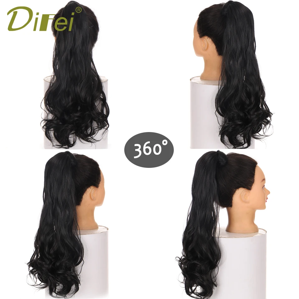 DIFEI 24 Inch Long Wave Ponytail Fakehair Synthetic Extensions Heat Resistant Hair Velcro Wrap Around Pony Hairpiece for Women